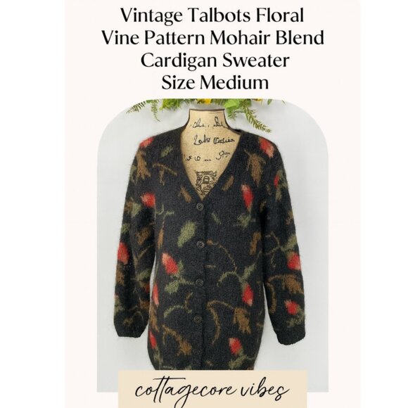 Vintage Talbots Floral Vine Pattern Mohair Blend Cardigan Sweater Size Medium - Picture 7 of 7